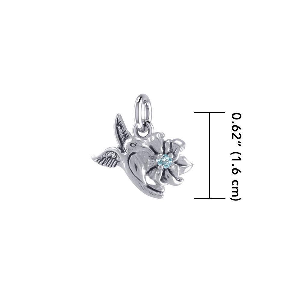 Silver Flying Hummingbird with Gemstone Flower Charm TCM630 Charm