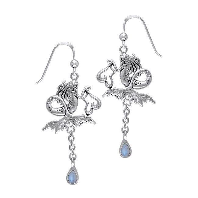 Dark Water Fairy Silver Earrings with Dangling Gemstone TE2966 Earrings