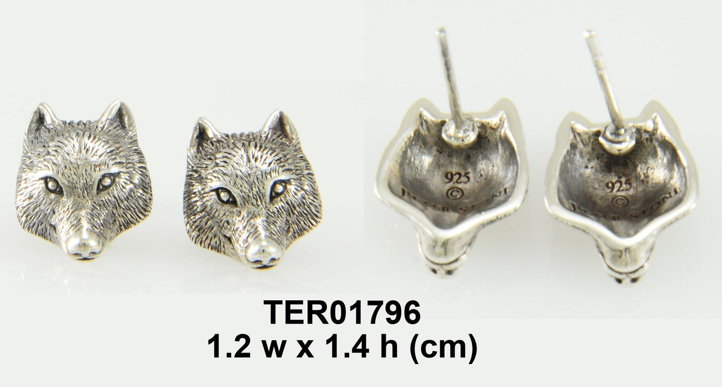Wolf Head Silver Post Earrings TER1796 - peterstone.dropshipping