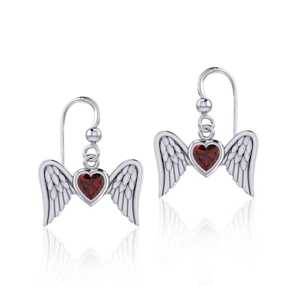 Gemstone Heart and Flying Angel Wings Silver Earrings TER1782 - Peter Stone Wholesale