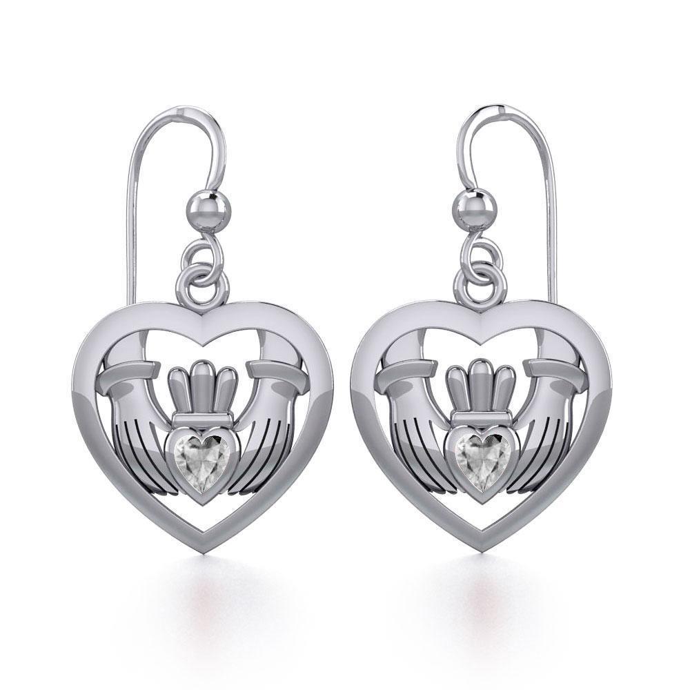 Claddagh in Heart Silver Earrings with Gemstone TER1826 Earrings