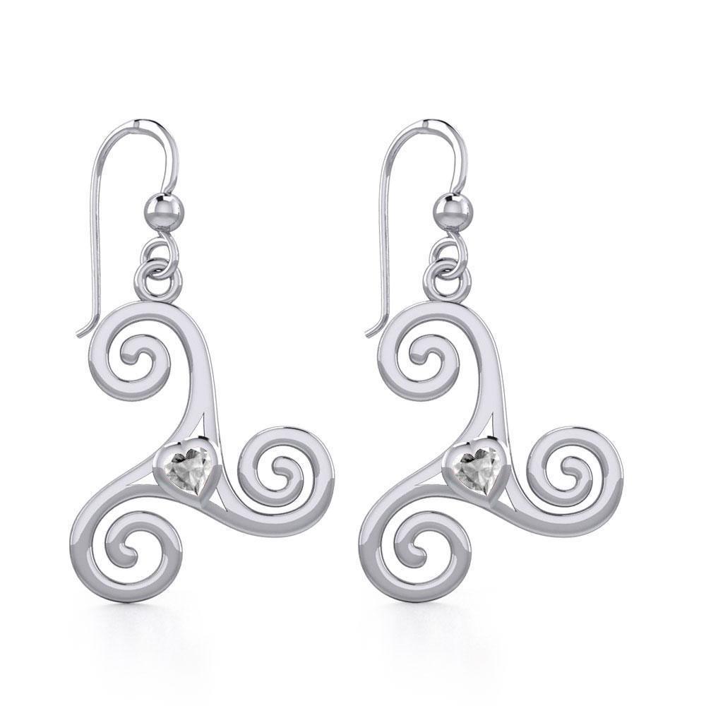Celtic Spiral Triskele Silver Earrings with Heart Gemstone TER1831 Earrings