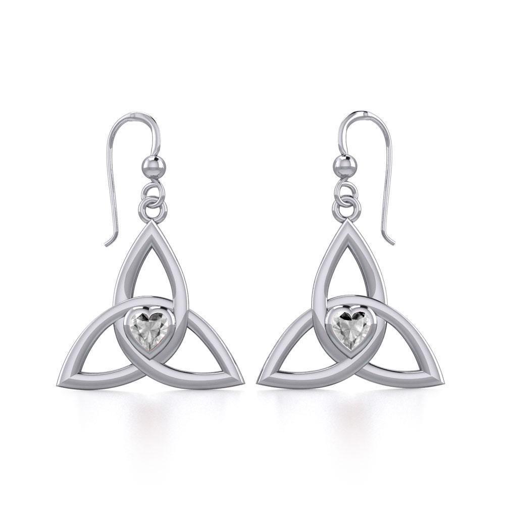 The Celtic Trinity Knot Silver Earrings with Heart Gemstone TER1837