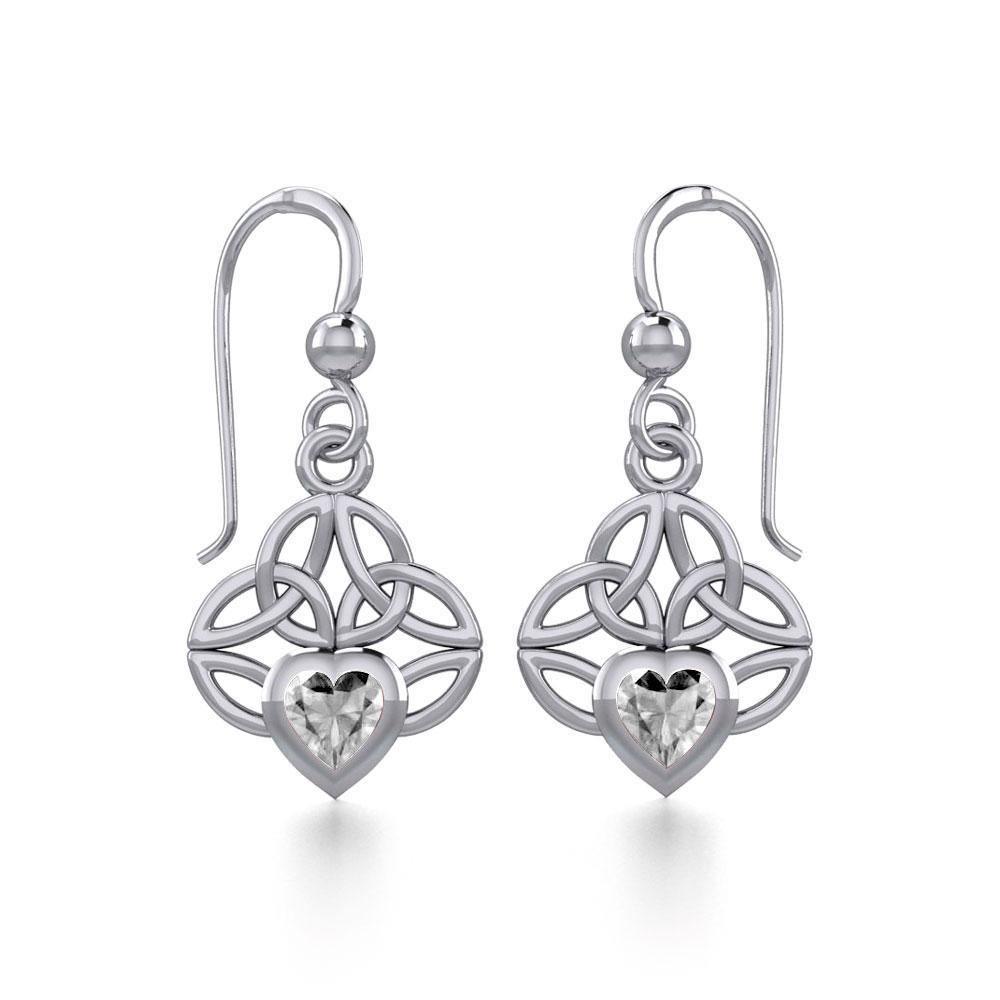 Celtic Knotwork Silver Earrings with Heart Gemstone TER1846 Earrings