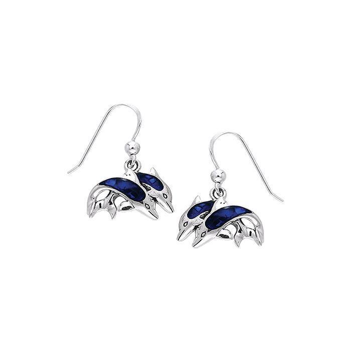 Silver and Paua Shell Twin Dolphin Earrings TER228