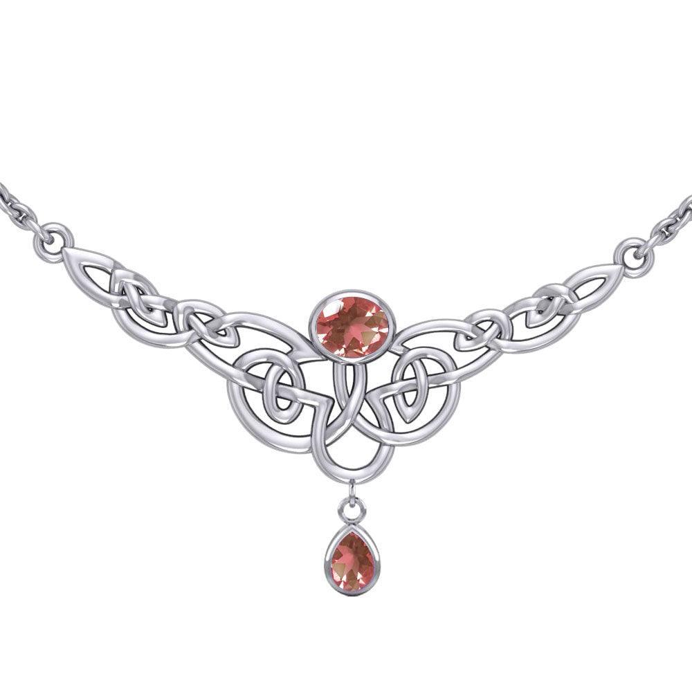 Celtic Knotwork Silver Necklace with Dangling Gemstone TN259 - peterstone.dropshipping