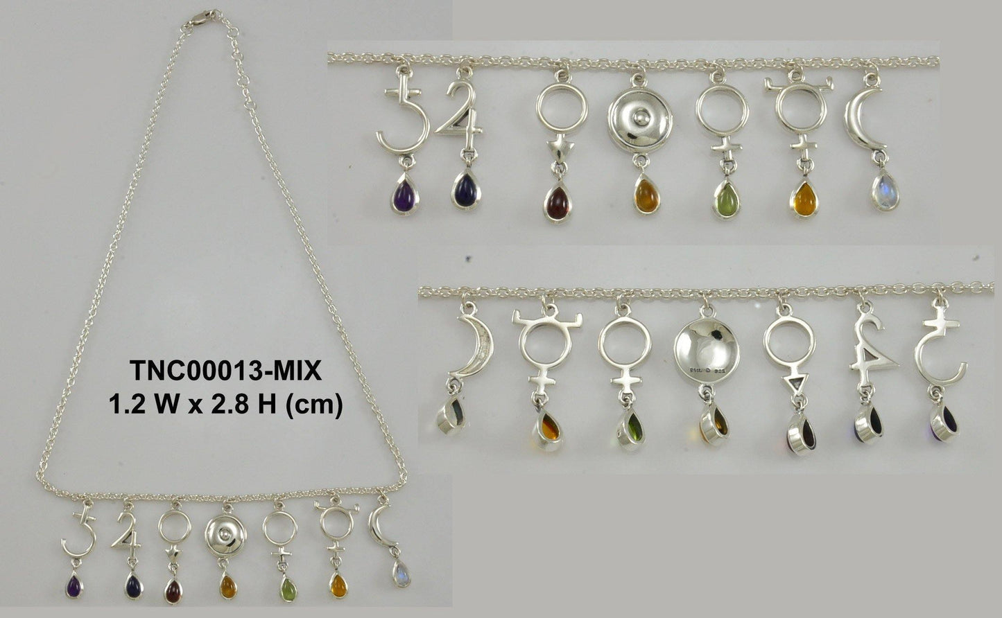 In the realm of pure expression ~ Sterling Silver Planetary Symbols Necklace Jewelry with Gemstones TNC013 - Wholesale Jewelry