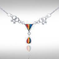 Two Women Rainbow Triangles Silver Necklace TNC043 - peterstone.dropshipping