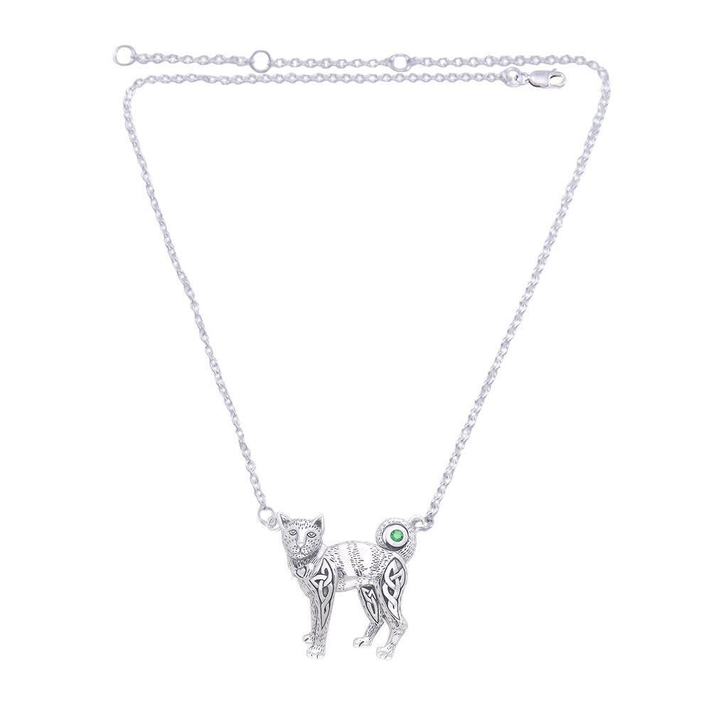 Celtic Cat Silver and Gold Accent Necklace MNC047 - peterstone.dropshipping