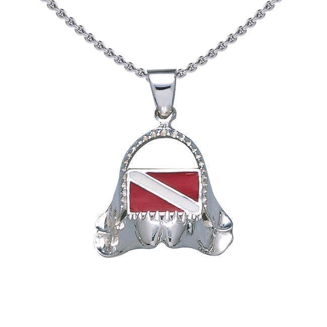 Shark Jaw with Dive Flag Silver Pendant TP2692 Pendant