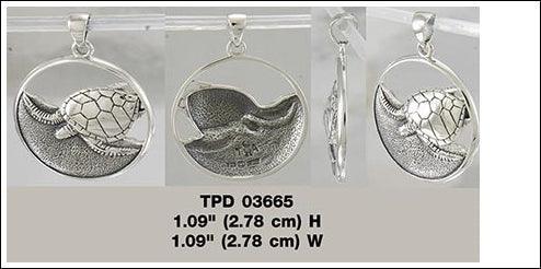 Loggerhead Sea Turtle Sterling Silver Pendant TPD3665 - peterstone.dropshipping