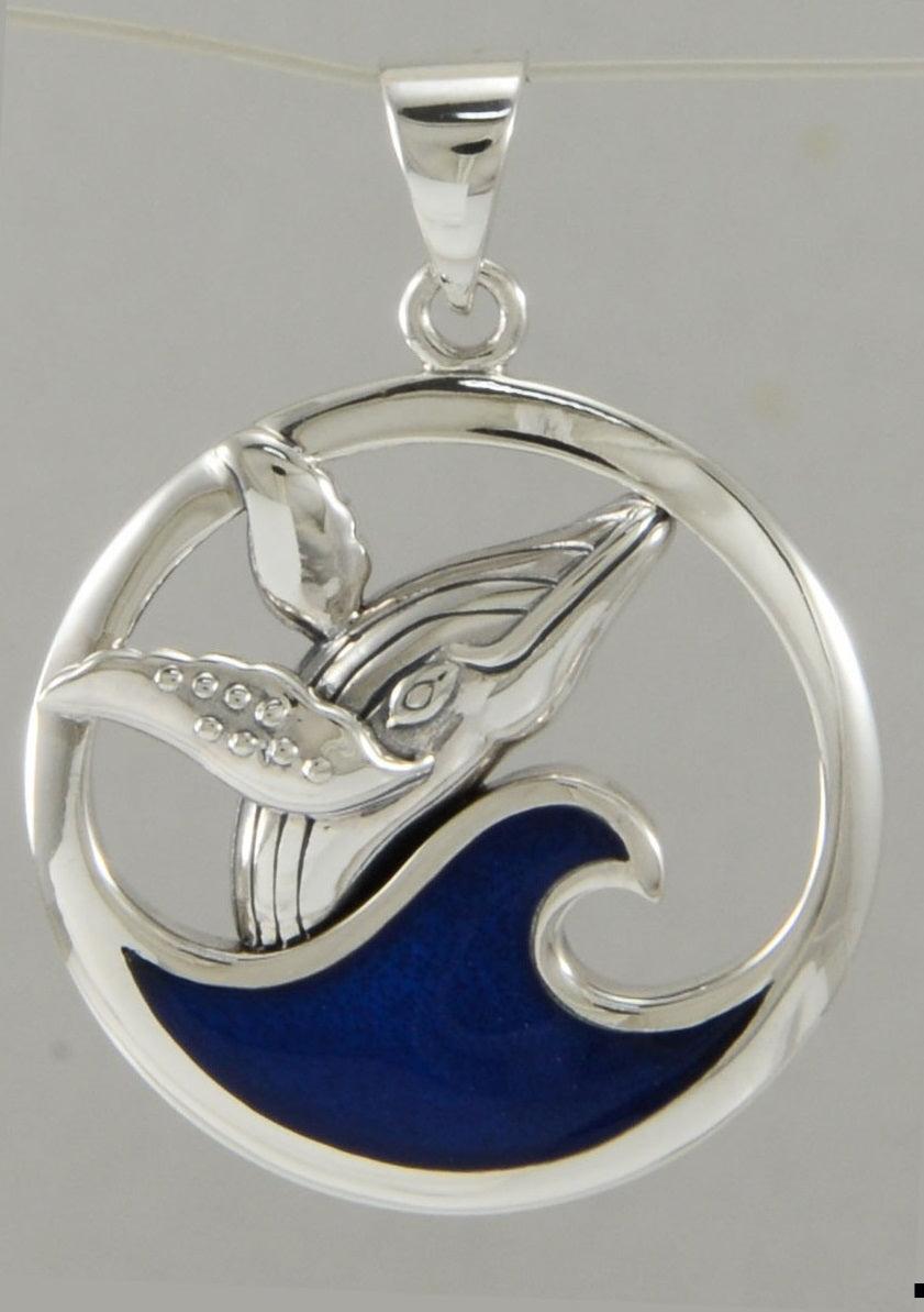 Sterling Silver Whale in the Wave Pendant TPD5175 - peterstone.dropshipping