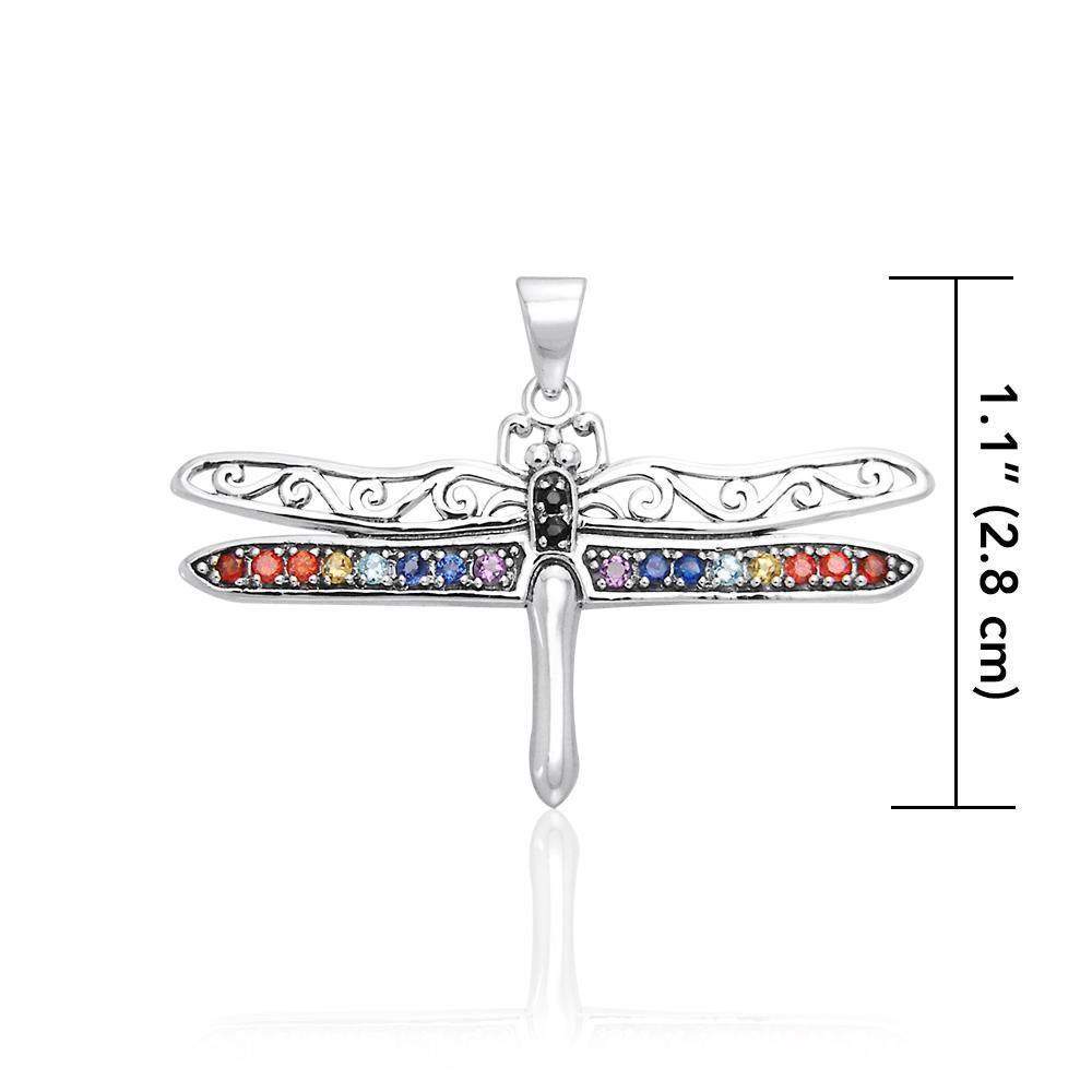 The Enchanting Light of the Dragonfly’s Iridescent Wings Silver with Chakra Gemstones Pendant TPD1154 Pendant