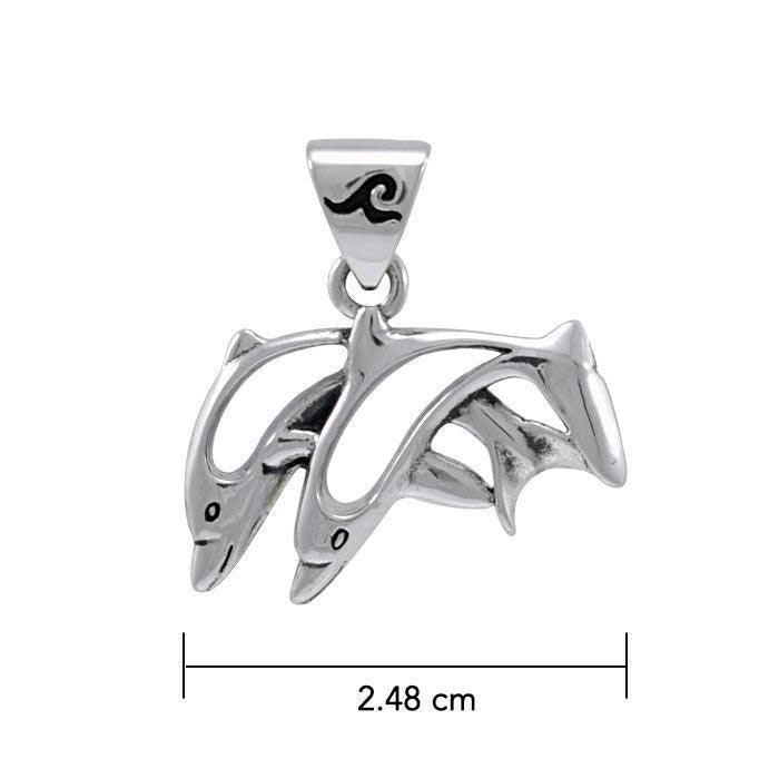 Inlaid Double Dolphin Sterling Silver Pendant TPD3664 - peterstone.dropshipping