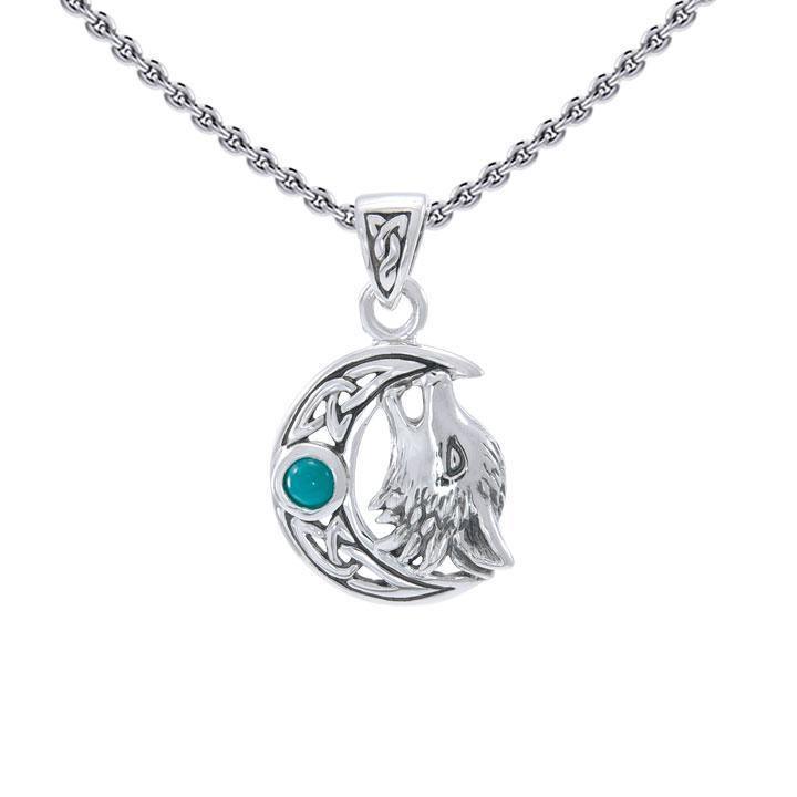 Sterling Silver Wolf with Celtic Moon Pendant TPD4290 Pendant