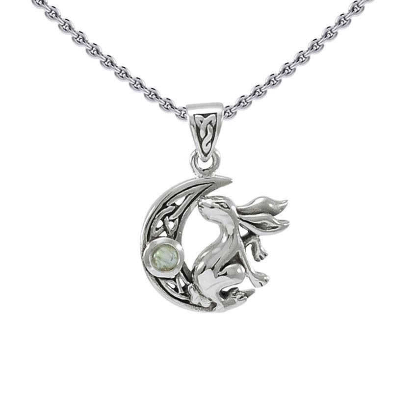 Rabbit on Crescent Moon Silver Pendant TPD4291 Pendant