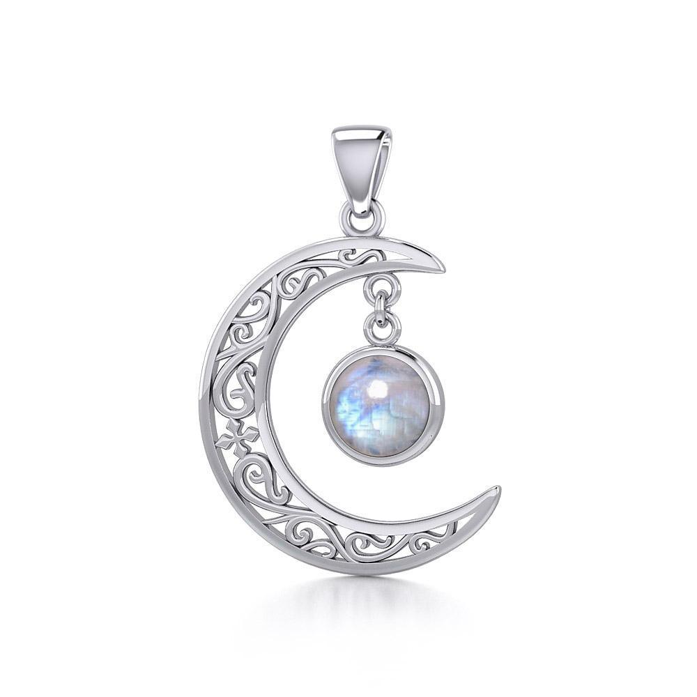 The Filigree Moon Silver Pendant with Dangling Gemstone TPD5263 - Peter Stone Wholesale