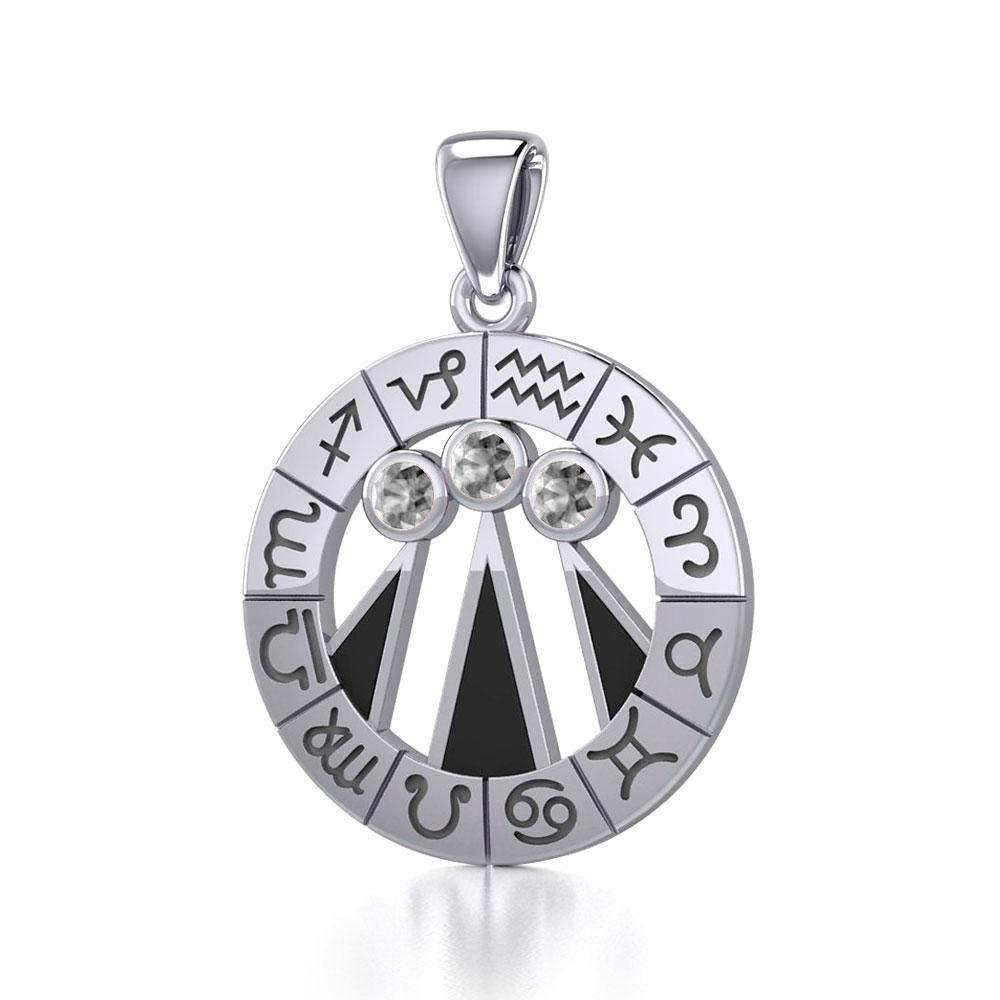 Zodiac Wheel with Awen The Three Rays of Light Silver Pendant TPD5308 Pendant