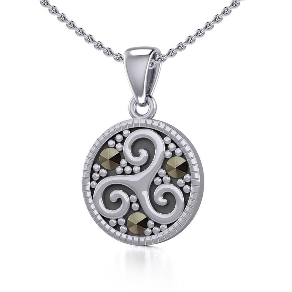 Celtic Spiral Triskele Silver Pendant with marcasite TPD5331 Earrings