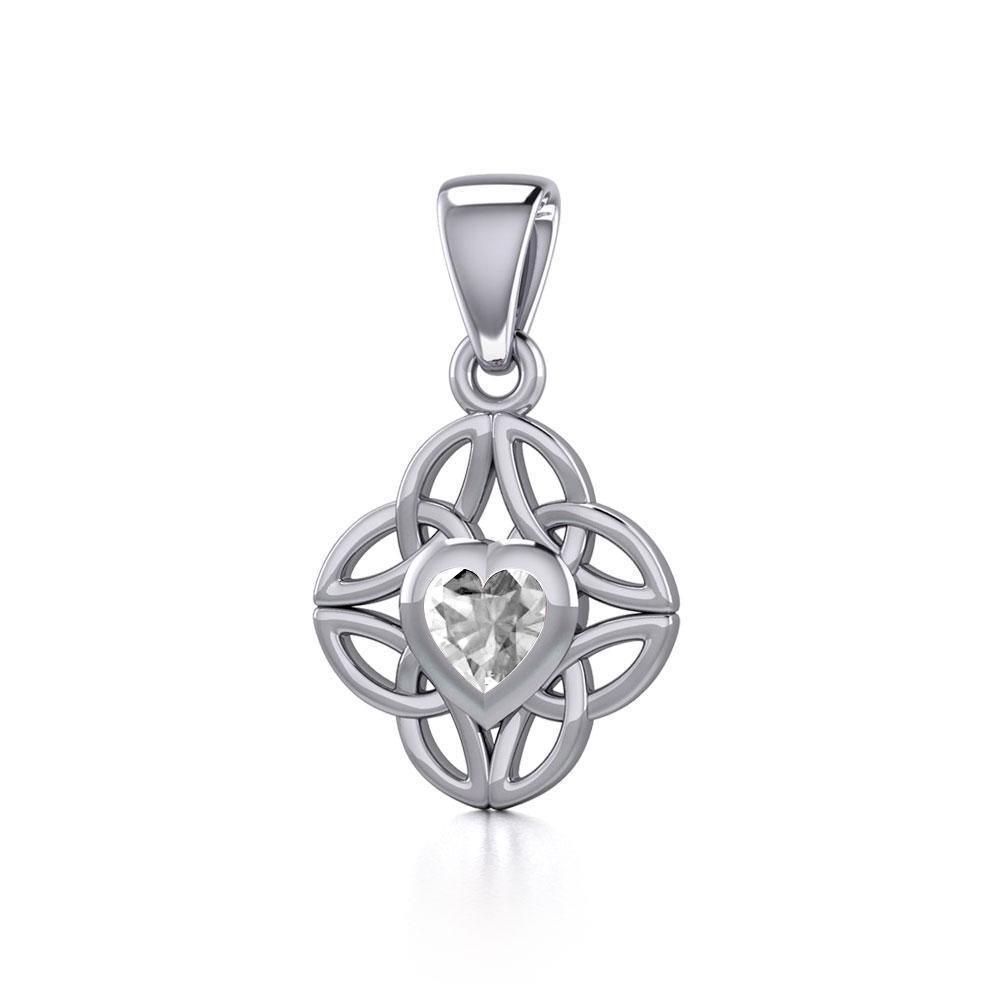 Celtic Knotwork Silver Pendant with Heart Gemstone TPD5353 Pendant