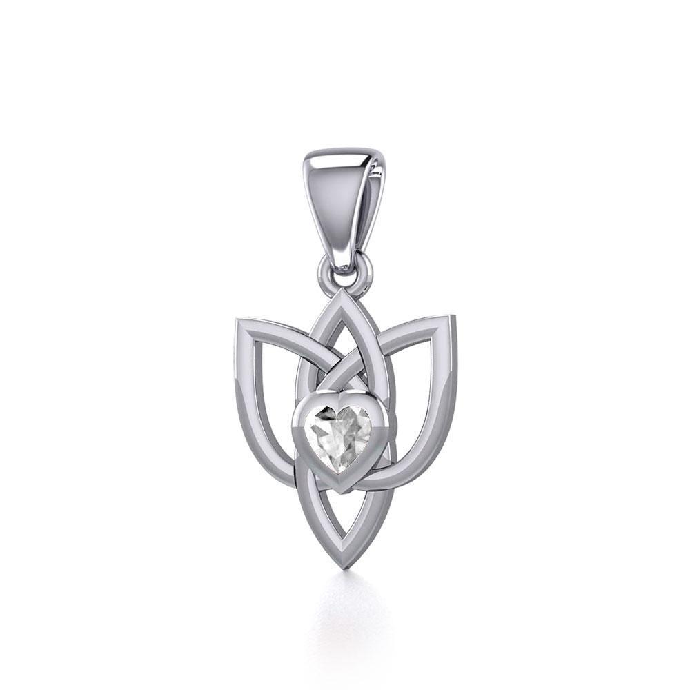 Celtic Knotwork Silver Pendant with Heart Gemstone TPD5354 Pendant