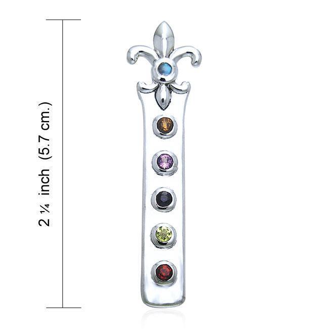Fleur De Lis with Chakra Gems Silver Pendant TPD537 Pendant
