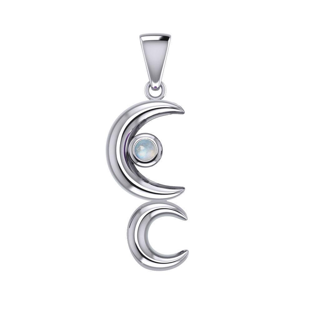 A Glimpse of the Double Crescent Moon Beginning Silver Pendant with Gems TPD5390 Pendant
