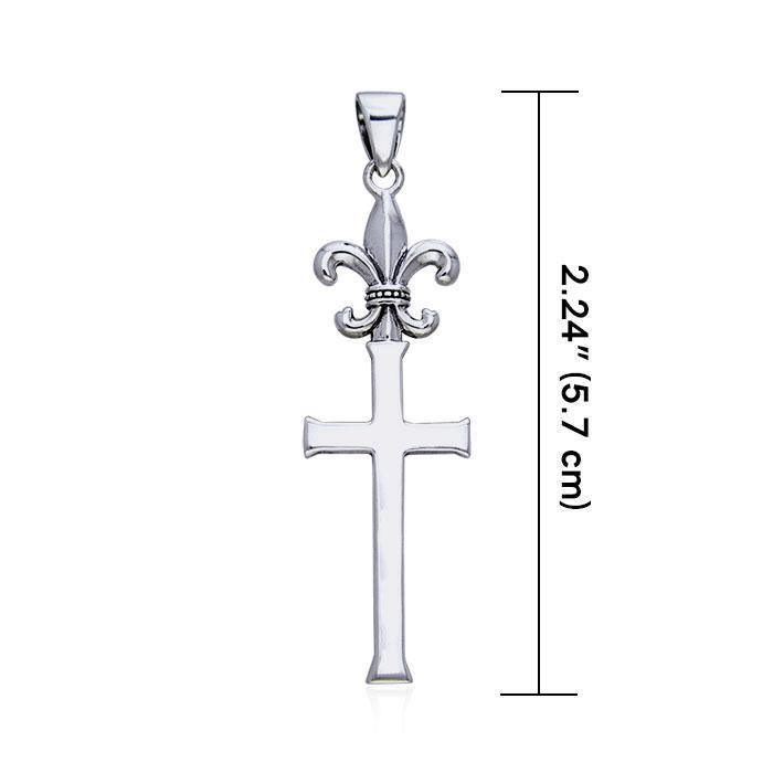 Fleur De Lis with Cross Silver Pendant TPD550 Pendant