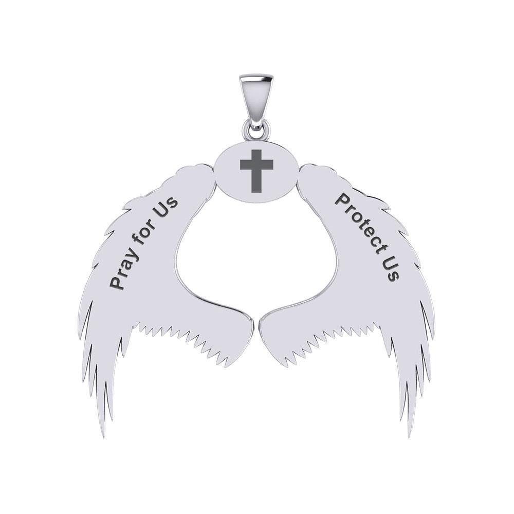 Guardian Angel Wings Silver Pendant with Sagittarius Zodiac Sign TPD5523 Pendant