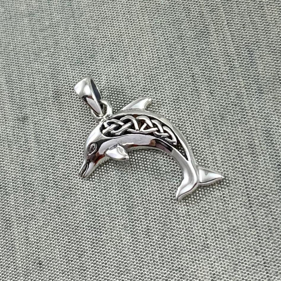 Large Celtic Joyful Dolphin Silver Pendant TPD5698 - peterstone.dropshipping
