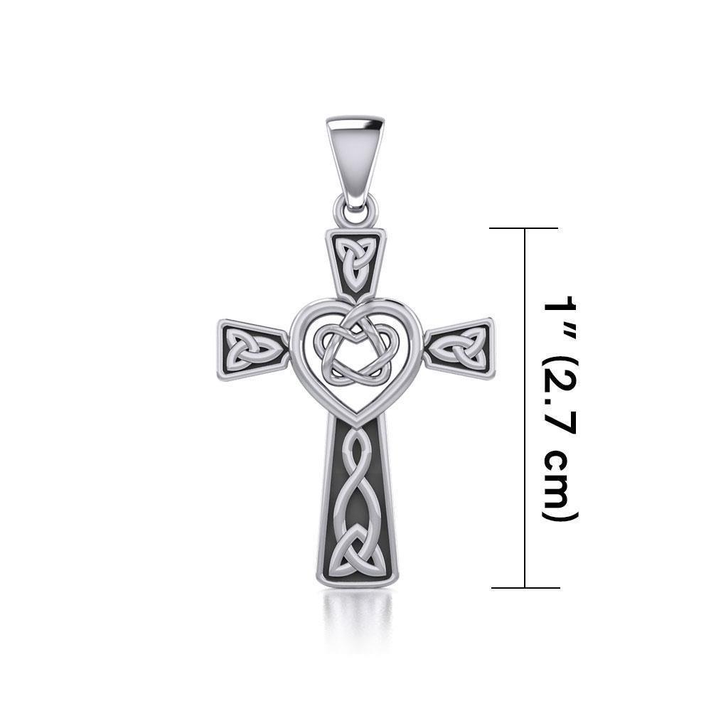 Celtic Cross with Heart Silver Pendant TPD5808 - Wholesale Jewelry
