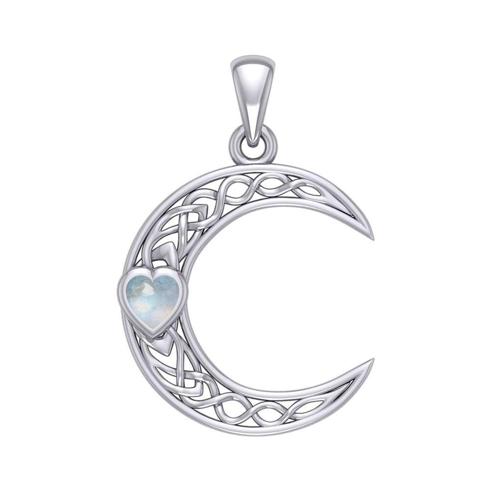 Celtic Crescent Moon with Heart Stone Silver Pendant TPD5886 - peterstone.dropshipping