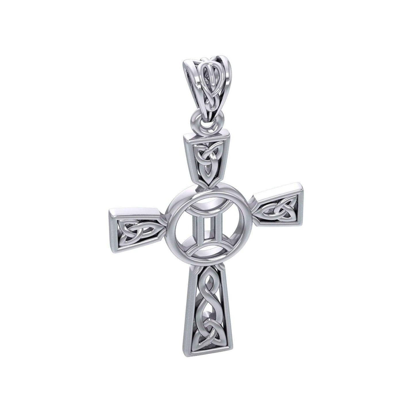 Celtic Cross Gemini Astrology Zodiac Sign Silver Pendant TPD5950 - peterstone.dropshipping