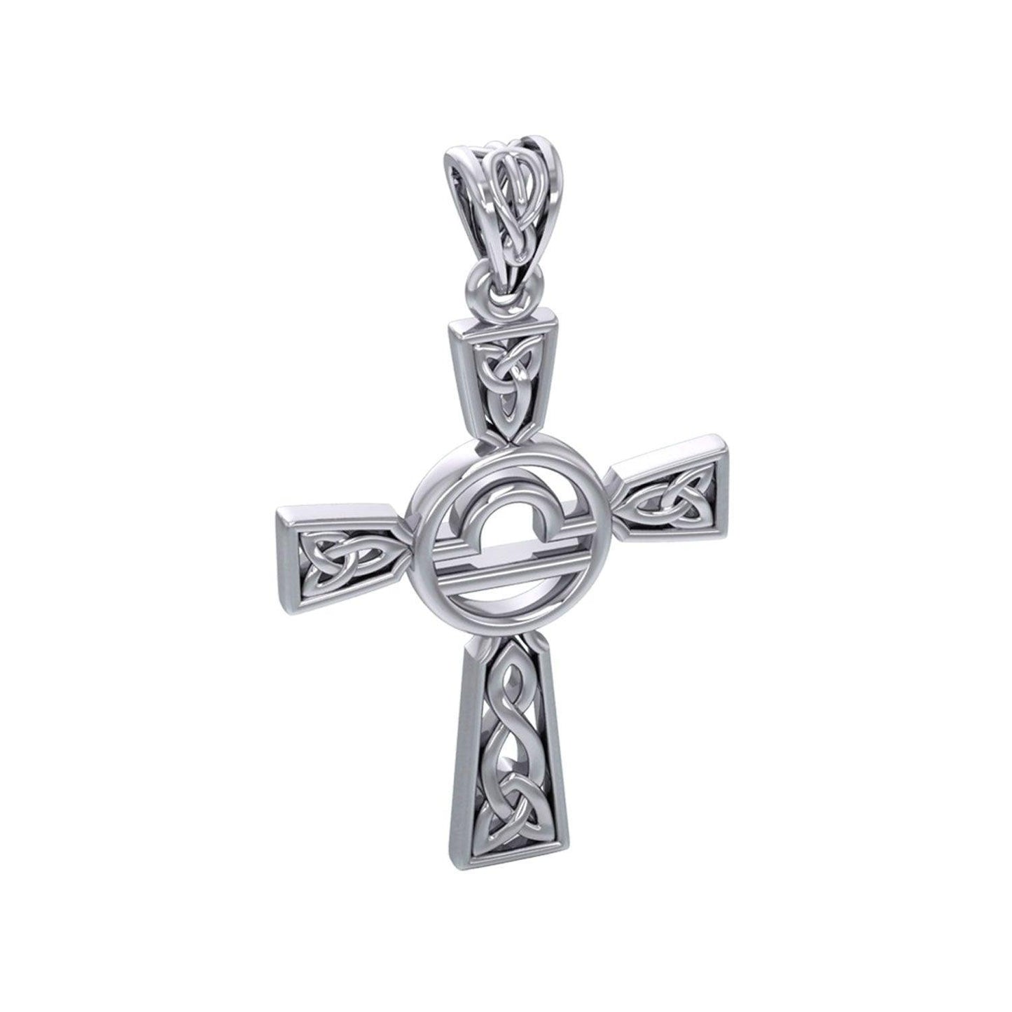 Celtic Cross Libra Astrology Zodiac Sign Silver Pendant TPD5954 - peterstone.dropshipping