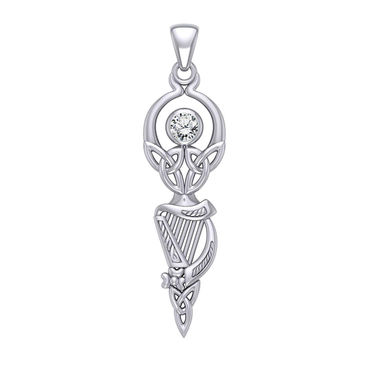 Celtic Goddess with Irish Harp Silver Pendant TPD5961 - peterstone.dropshipping