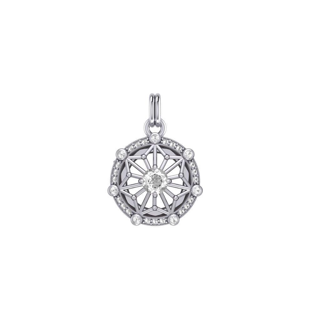 Small Round Tetragram Energy Symbol Silver Pendant with Gemstone TPD5984 - peterstone.dropshipping
