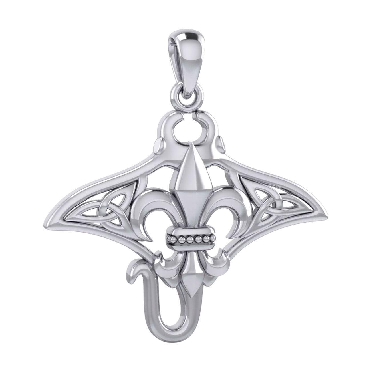 Celtic Manta Ray with Fleur De Lis Symbol Silver Pendant TPD6073 - peterstone.dropshipping