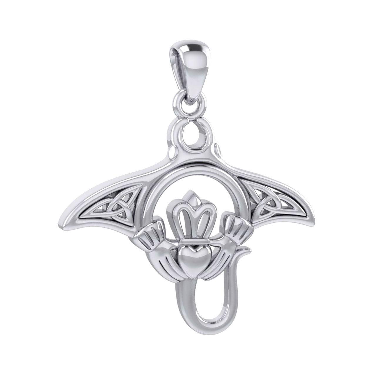 The Celtic Manta Ray Silver Pendant with Claddagh Symbol TPD6074 - peterstone.dropshipping