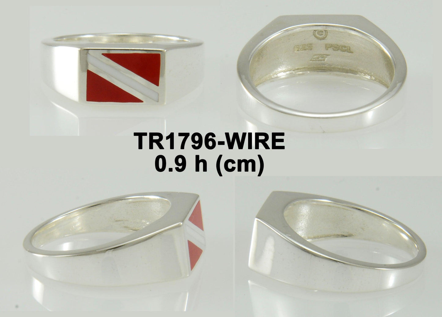 Red and White Dive Flag Silver Ring TR1796 - peterstone.dropshipping