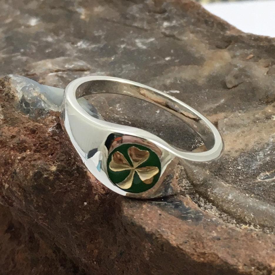 Celtic Shamrock Silver Ring with Enamel TR3686 - peterstone.dropshipping