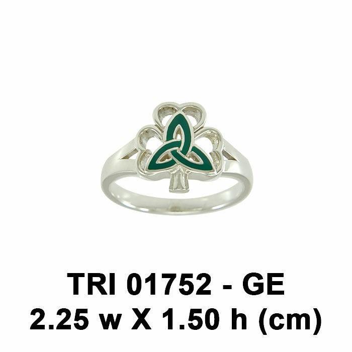 Enamel Trinity Knot on Shamrock Clover Silver Ring TRI1752 - peterstone.dropshipping