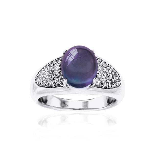 Abstract Elegance Silver Ring with Oval Gemstone TRI1052 Ring