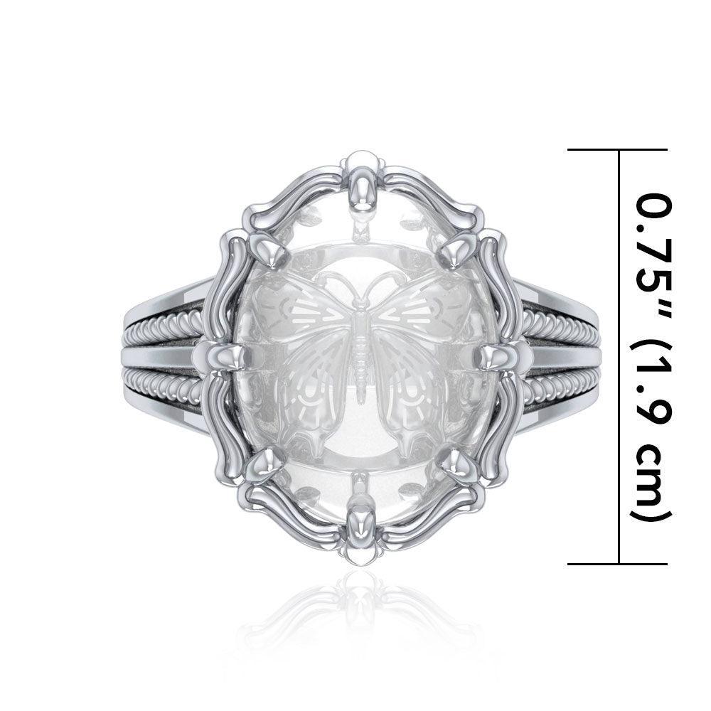 Butterfly Sterling Silver Ring with Genuine White Quartz TRI1726 - peterstone.dropshipping