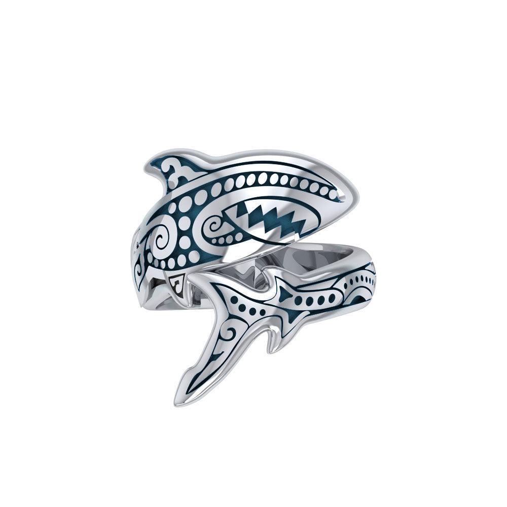 Silver Aboriginal Blue Shark Spoon Ring TRI1769 - peterstone.dropshipping