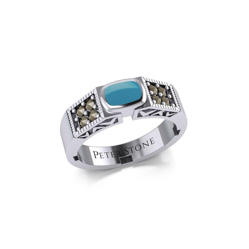 Modern Band Ring with Inlay Stone and Marcasite TRI1977 Ring