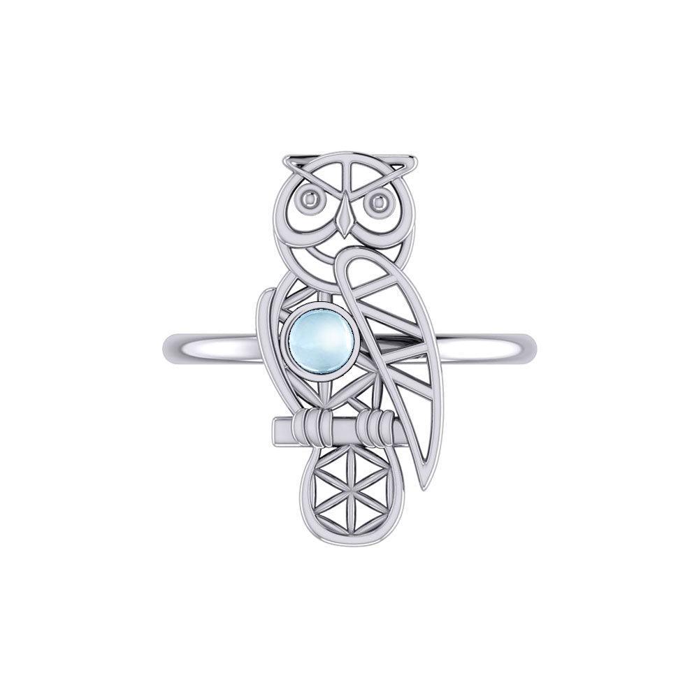 Silver Flower of Life Owl Ring With Gemstone TRI2407 - peterstone.dropshipping