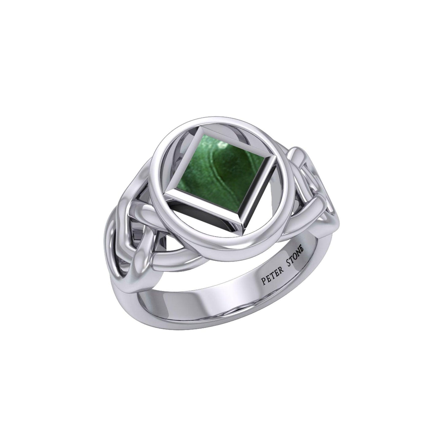 The Large Celtic Silver Ring with the NA Recovery Symbol Inlay Stone TRI2439 - peterstone.dropshipping