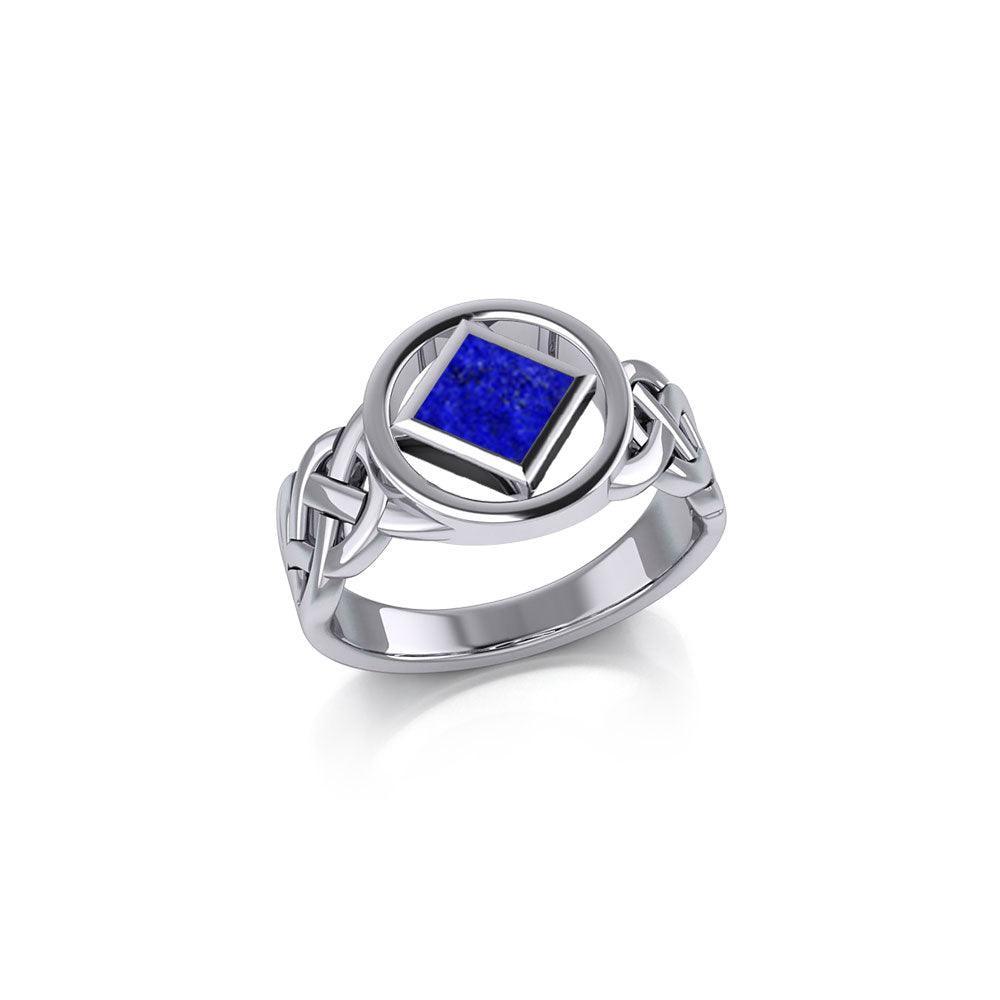 The Small Celtic Silver Ring with the NA Recovery Symbol Inlay Stone TRI2440 - peterstone.dropshipping