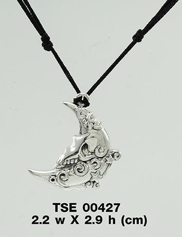 Silver Crescent Moon Pendant and Cord Set TSE427 - peterstone.dropshipping
