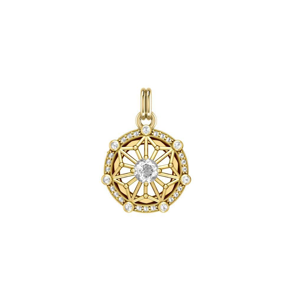 Small Round Tetragram Energy Symbol Gold Vermeil Plate on Silver Pendant with Gemstone VPD5984 - peterstone.dropshipping